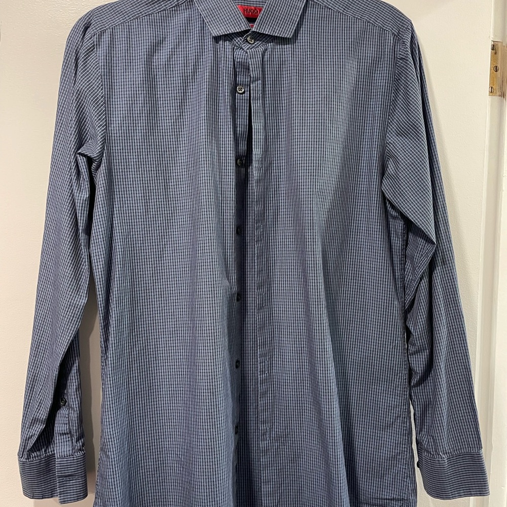 HUGO Blue Casual Button Down Shirt Long Sleeve